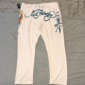 Ed Hardy White Sweatpants with Graphic Design